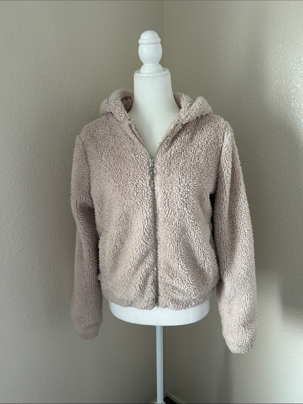 Full Tilt Plush Teddy Zip Hoodie - Taupe